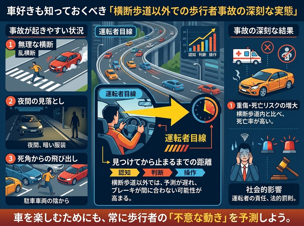 横断歩道以外での歩行者事故の深刻な実態