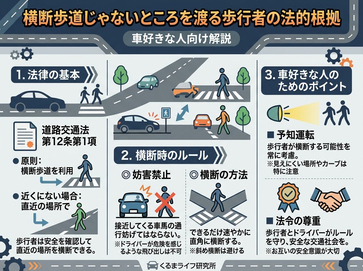 横断歩道じゃないところを渡る歩行者の法的根拠