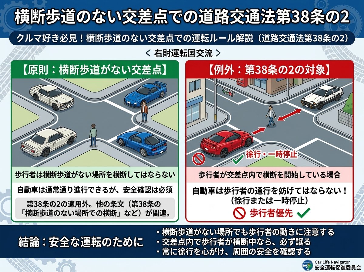 横断歩道のない交差点での道路交通法第38条の2