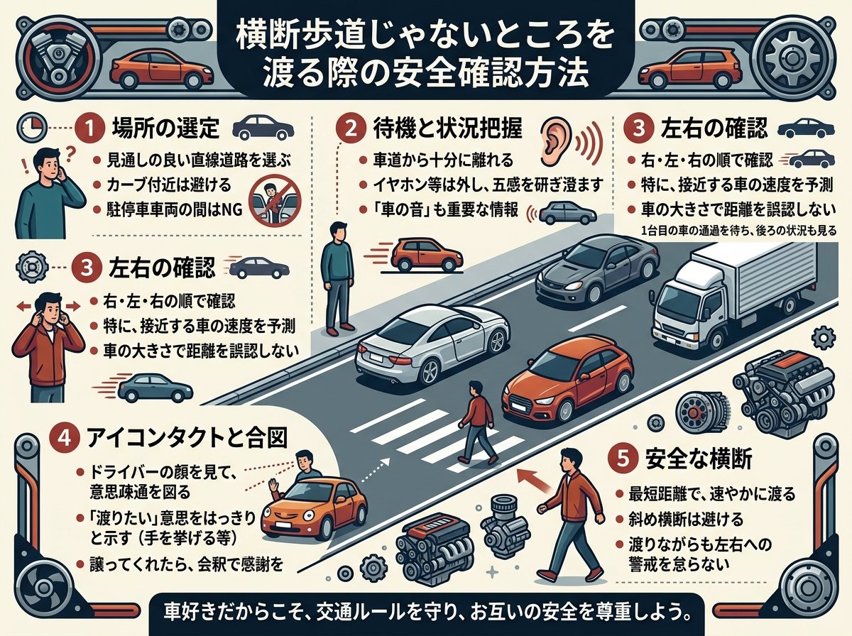 横断歩道じゃないところを渡る際の安全確認方法