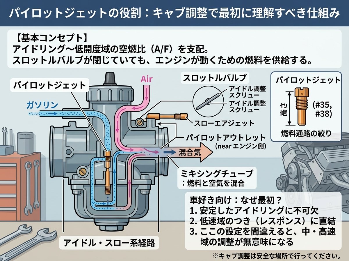 パイロットジェットの役割：キャブ調整で最初に理解すべき仕組み