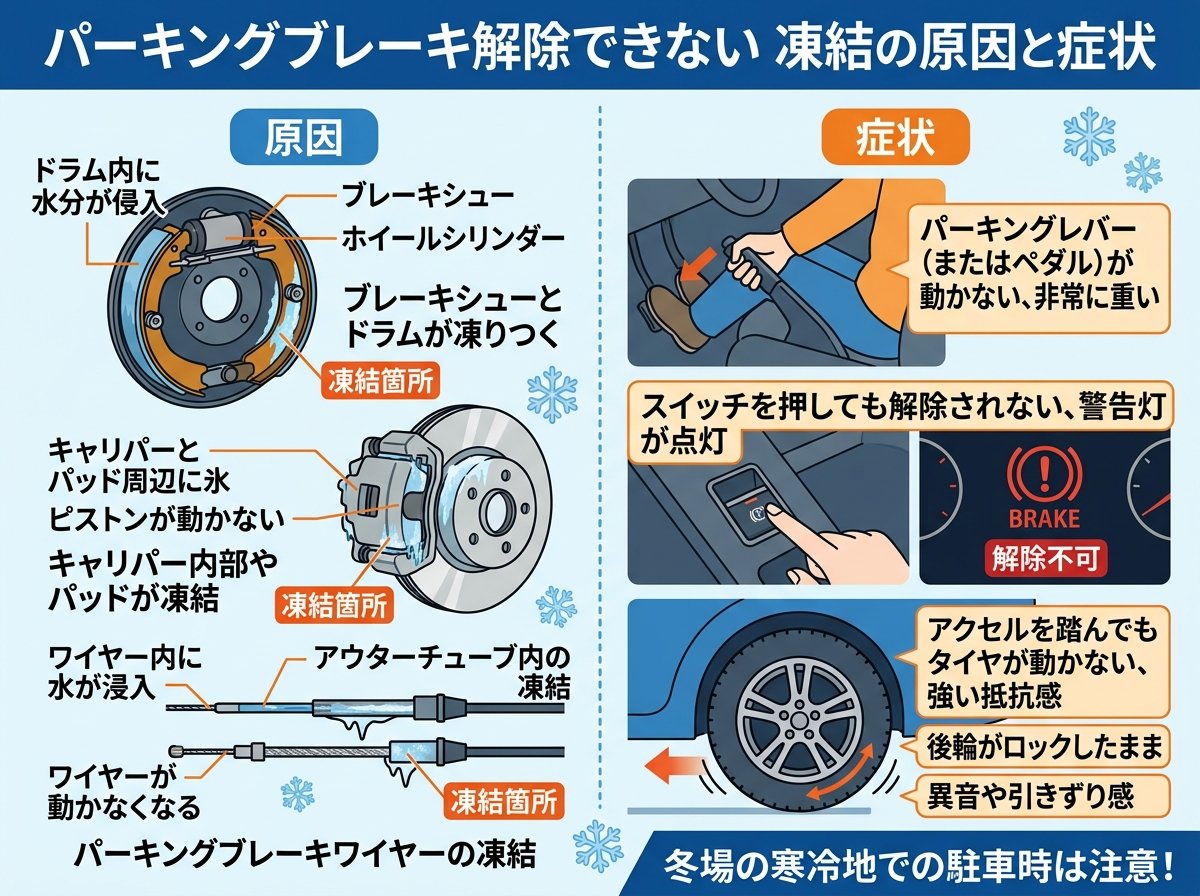 パーキングブレーキ解除できない凍結の原因と症状