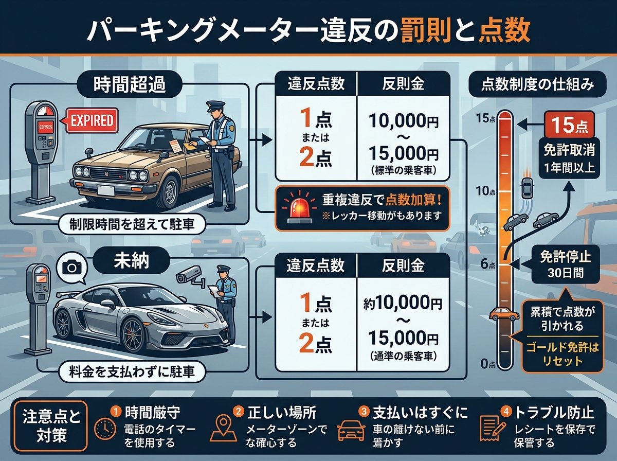 パーキングメーター違反の罰則と点数