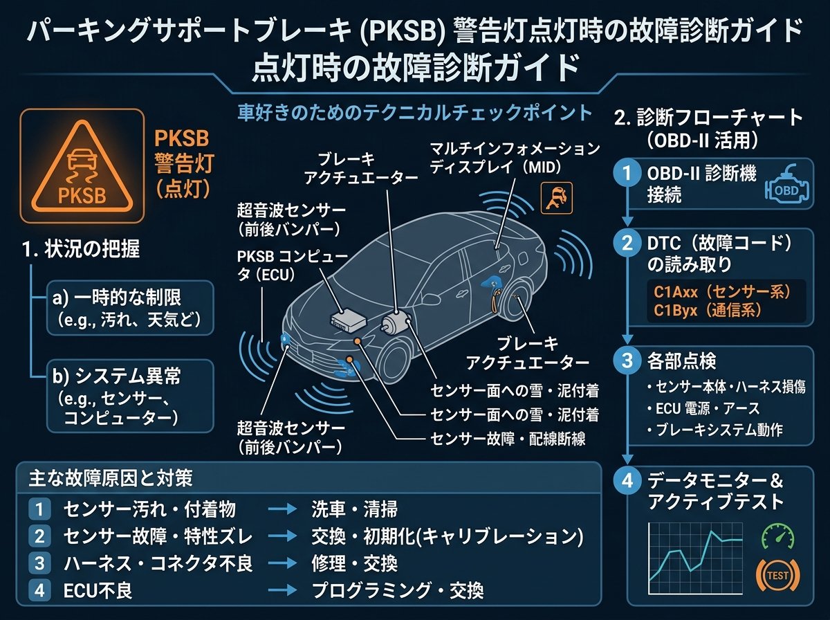 パーキングサポートブレーキの警告灯が示す故障診断