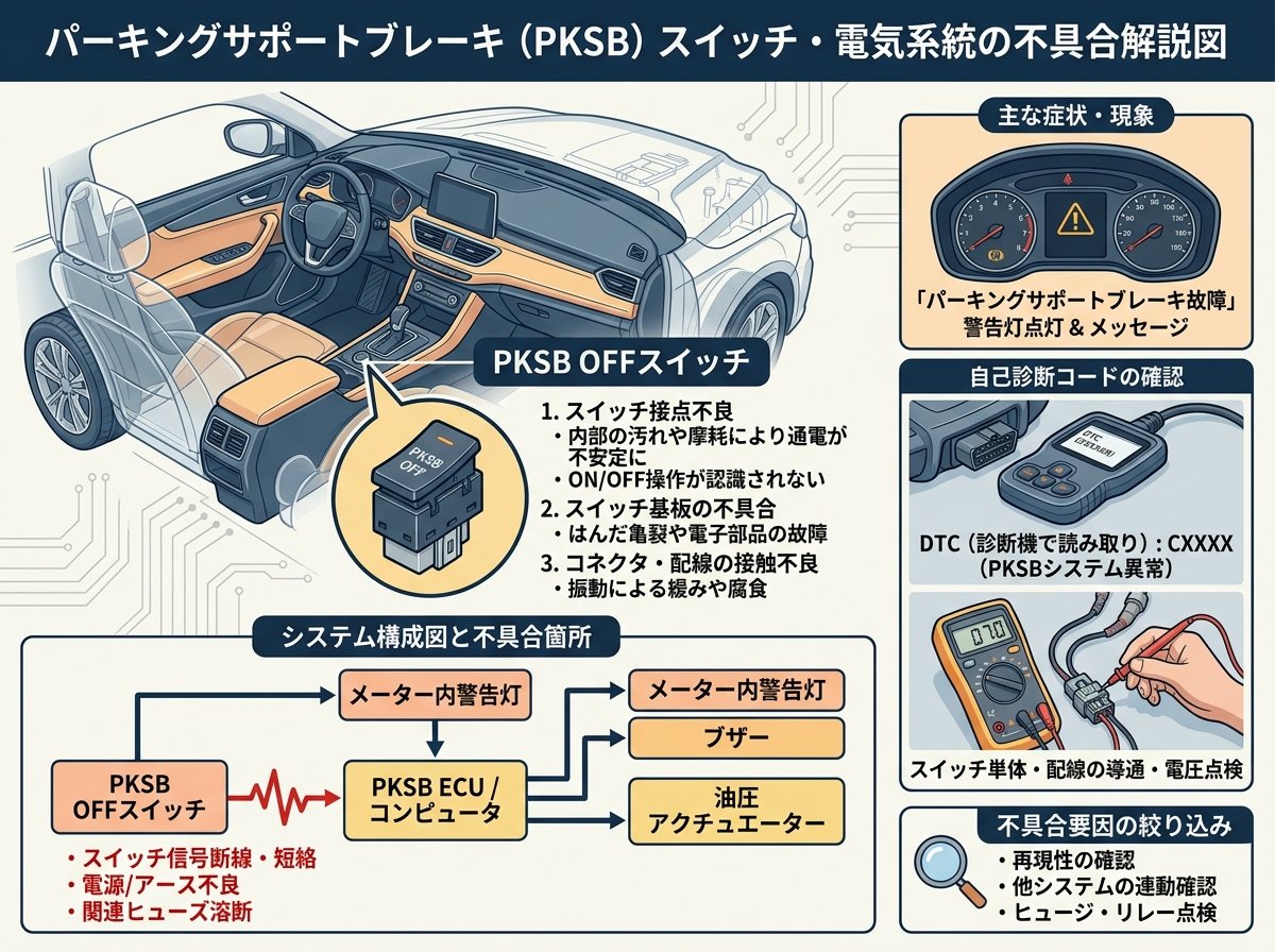 パーキングサポートブレーキのスイッチや電気系統の不具合