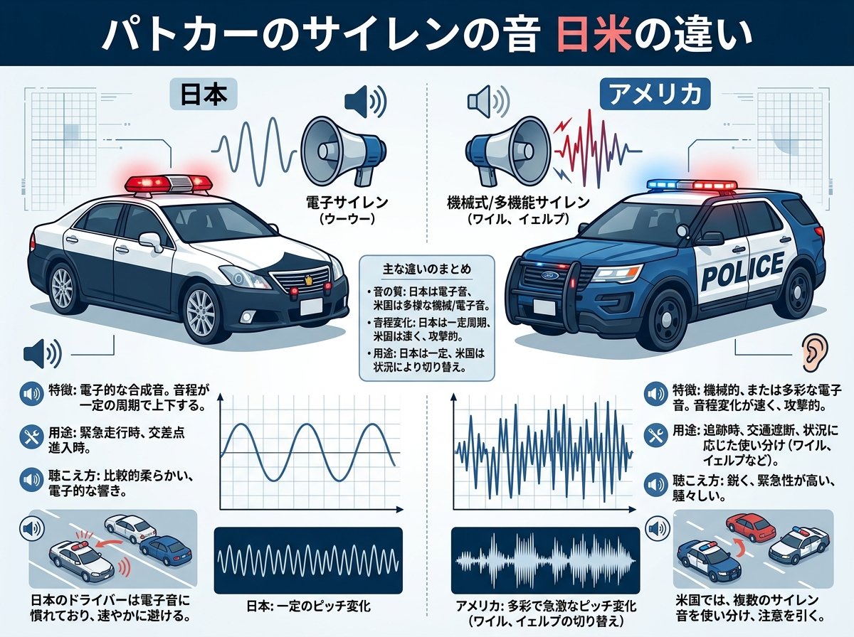 パトカーのサイレンの音 アメリカとの違い