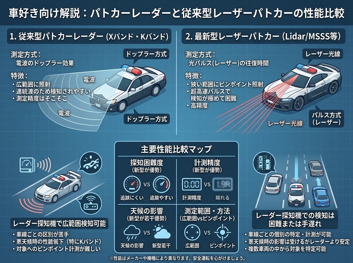 パトカーレーダーと従来型レーザーパトカーの性能比較