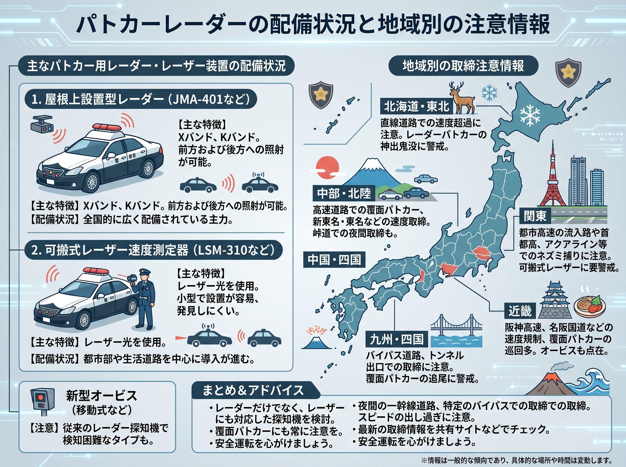 パトカーレーダーの配備状況と地域別の注意情報