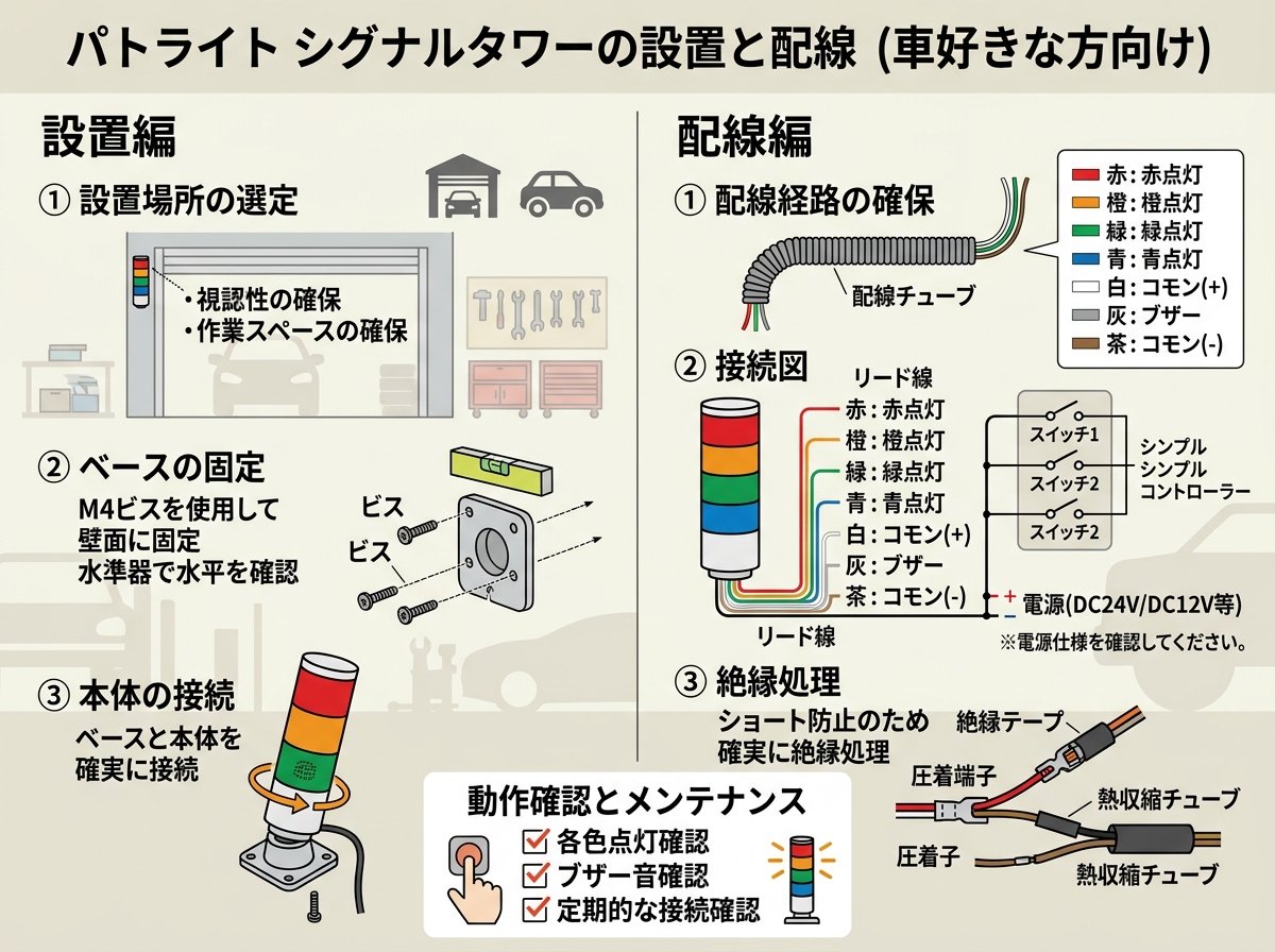 パトライト シグナルタワーの設置と配線