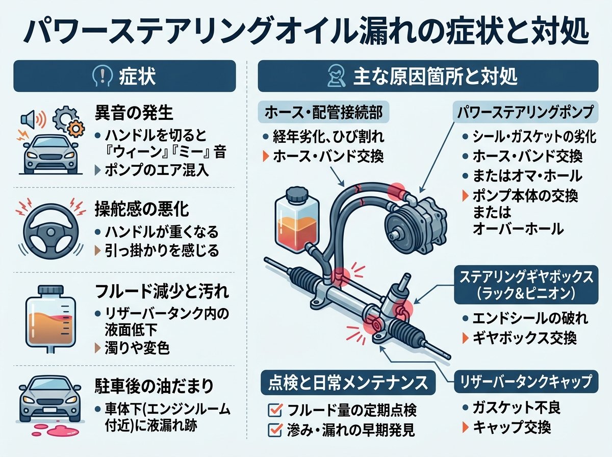 パワーステアリングオイル漏れの症状と対処