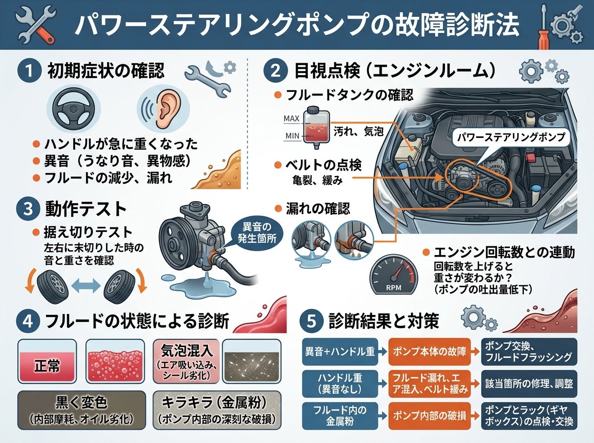 パワーステアリングポンプの故障診断法