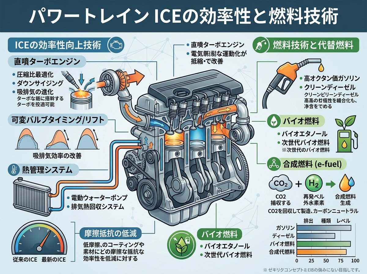 パワートレイン ICEの効率性と燃料技術
