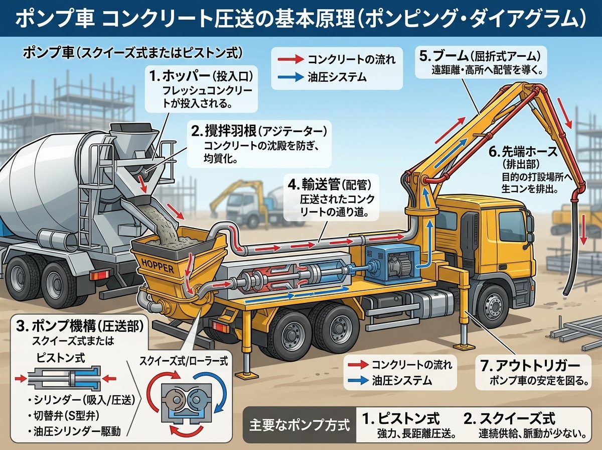 ポンプ車 コンクリート圧送の基本原理