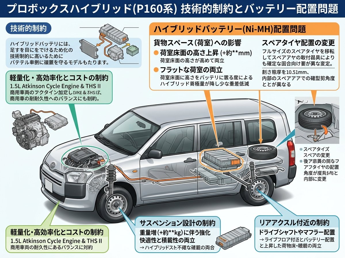 プロボックスハイブリッドの技術的制約とバッテリー配置問題