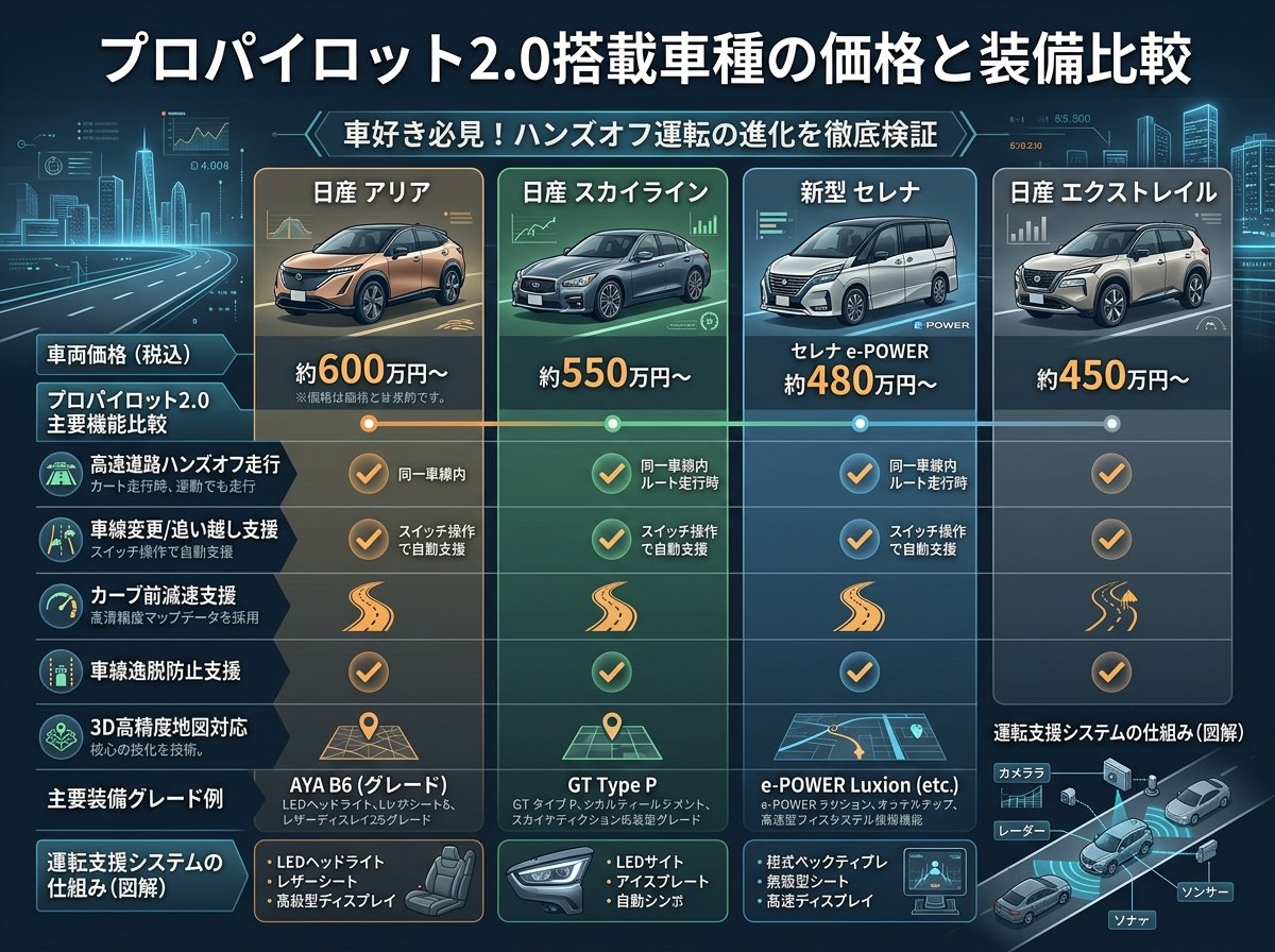 プロパイロット2.0搭載車種の価格と装備比較