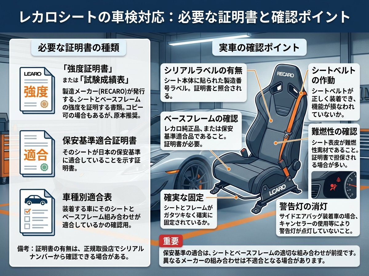 レカロシートの車検で必要な証明書の種類と確認ポイント