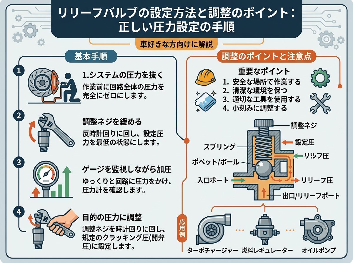 リリーフバルブの設定方法と調整のポイント:正しい圧力設定の手順