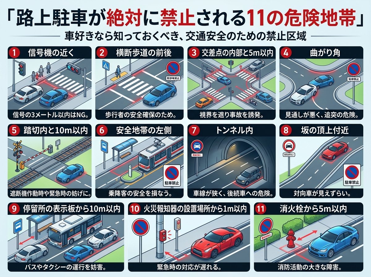 路上駐車が絶対に禁止される11の危険地帯