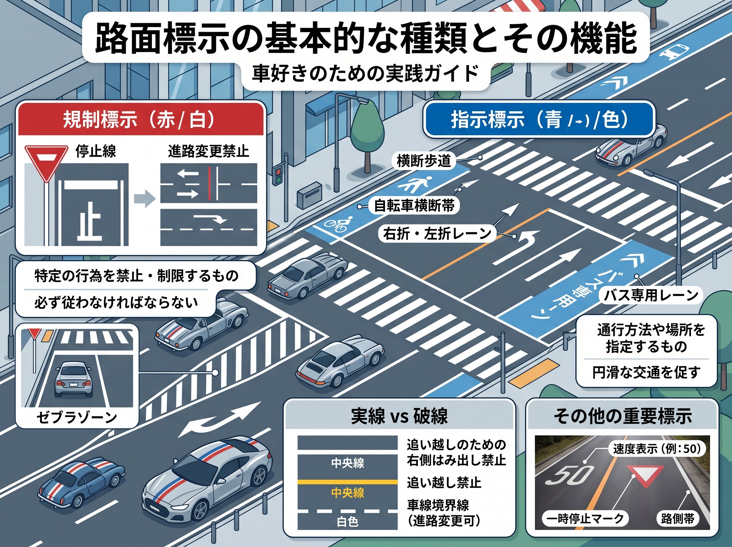 路面標示の基本的な種類とその機能