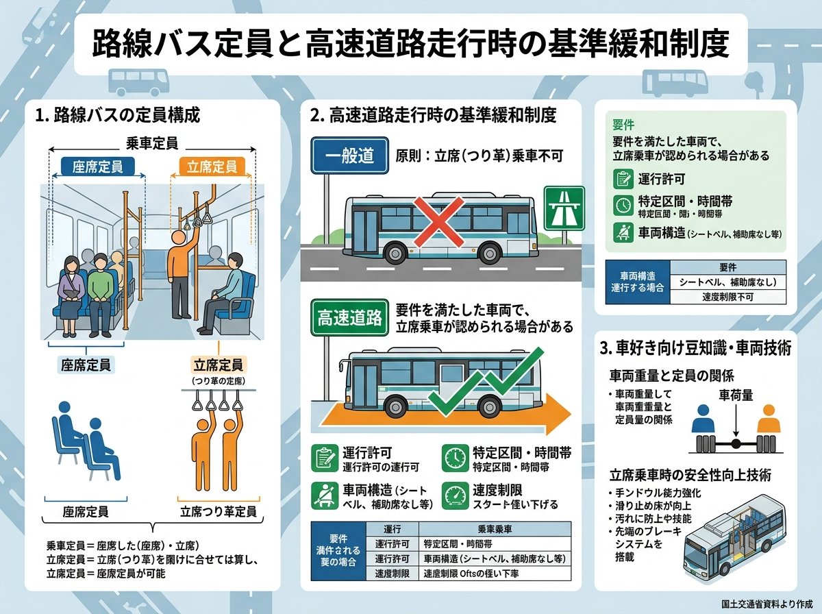 路線バス定員と高速道路走行時の基準緩和制度