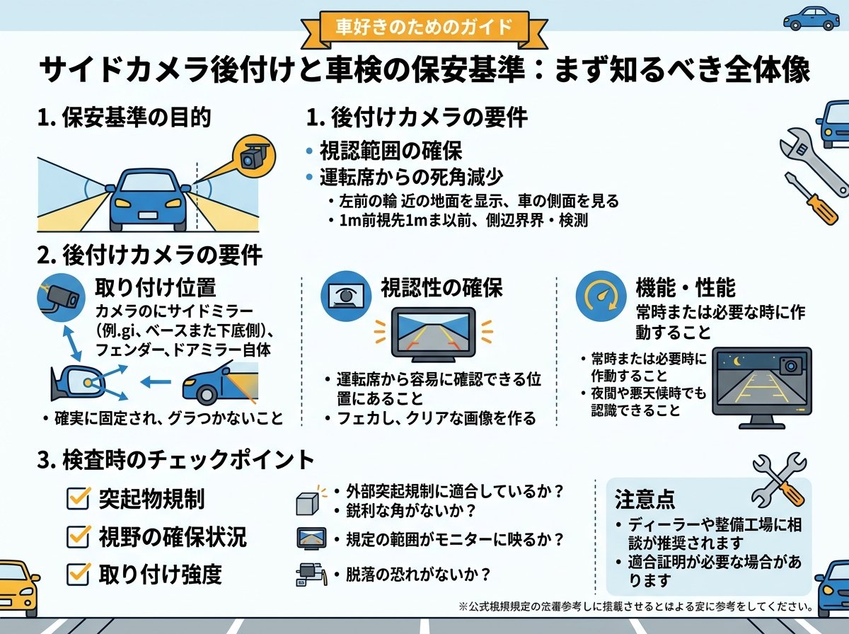 サイドカメラ後付けと車検の保安基準：まず知るべき全体像