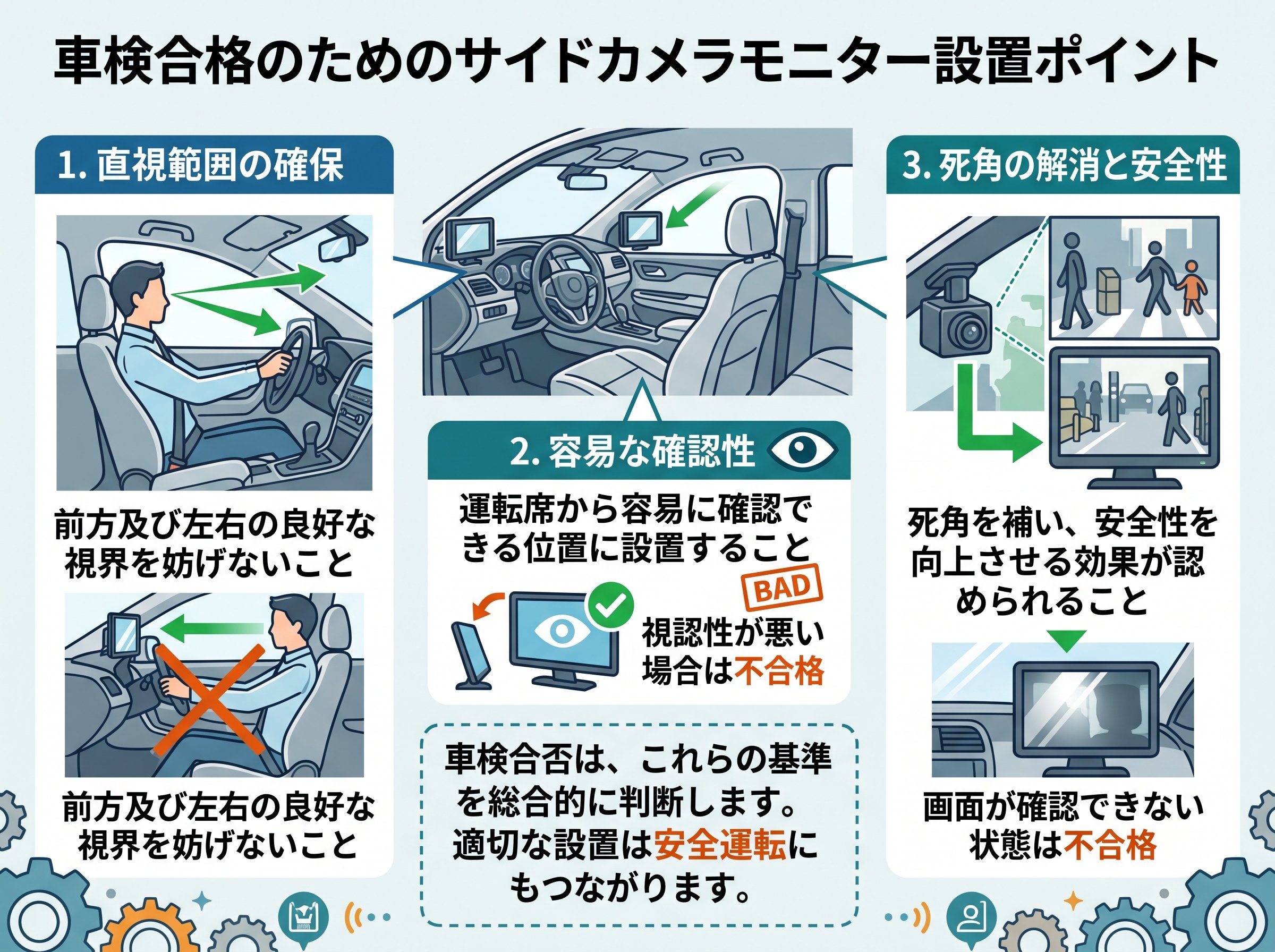 サイドカメラのモニター位置が車検の合否を左右する理由