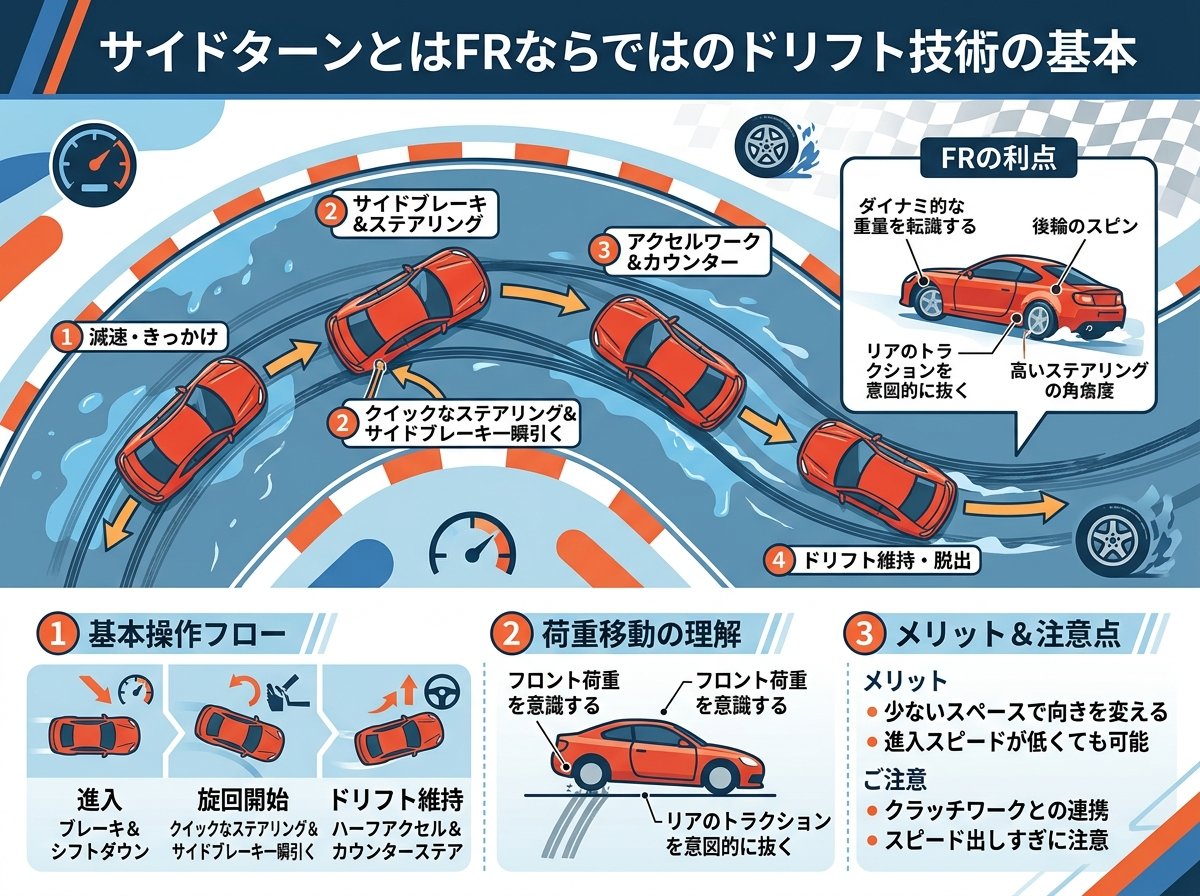 サイドターンとはFRならではのドリフト技術の基本