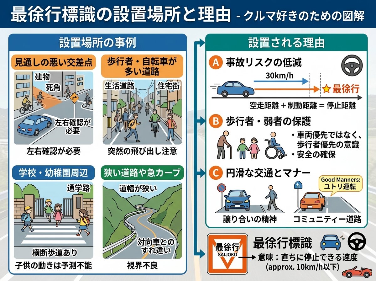 最徐行標識が設置される場所と理由