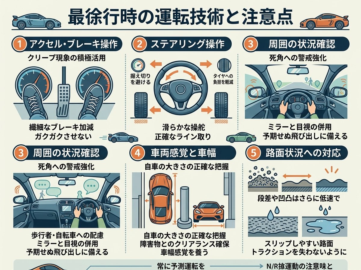 最徐行時の運転技術と注意点