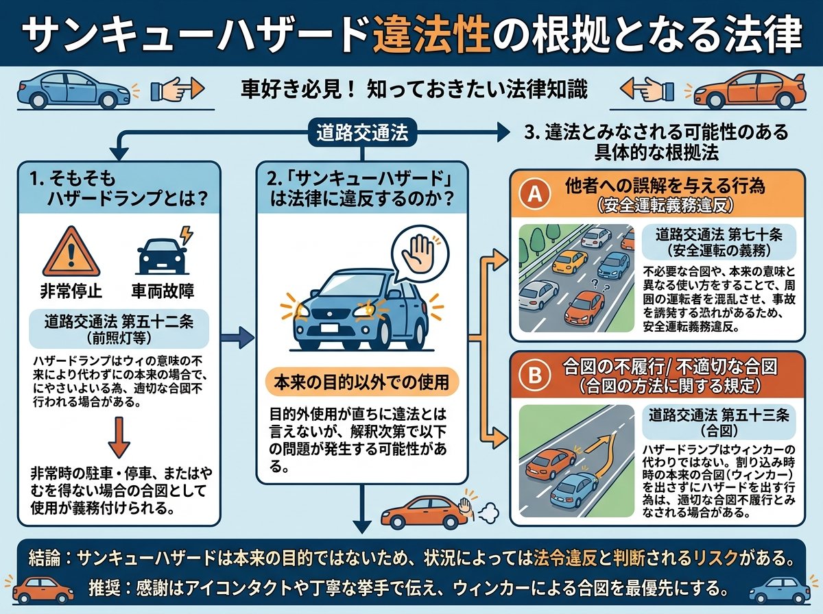 サンキューハザード違法性の根拠となる法律
