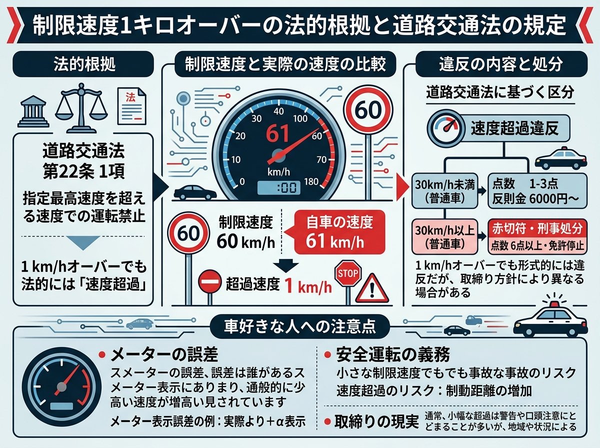 制限速度1キロオーバーの法的根拠と道路交通法の規定