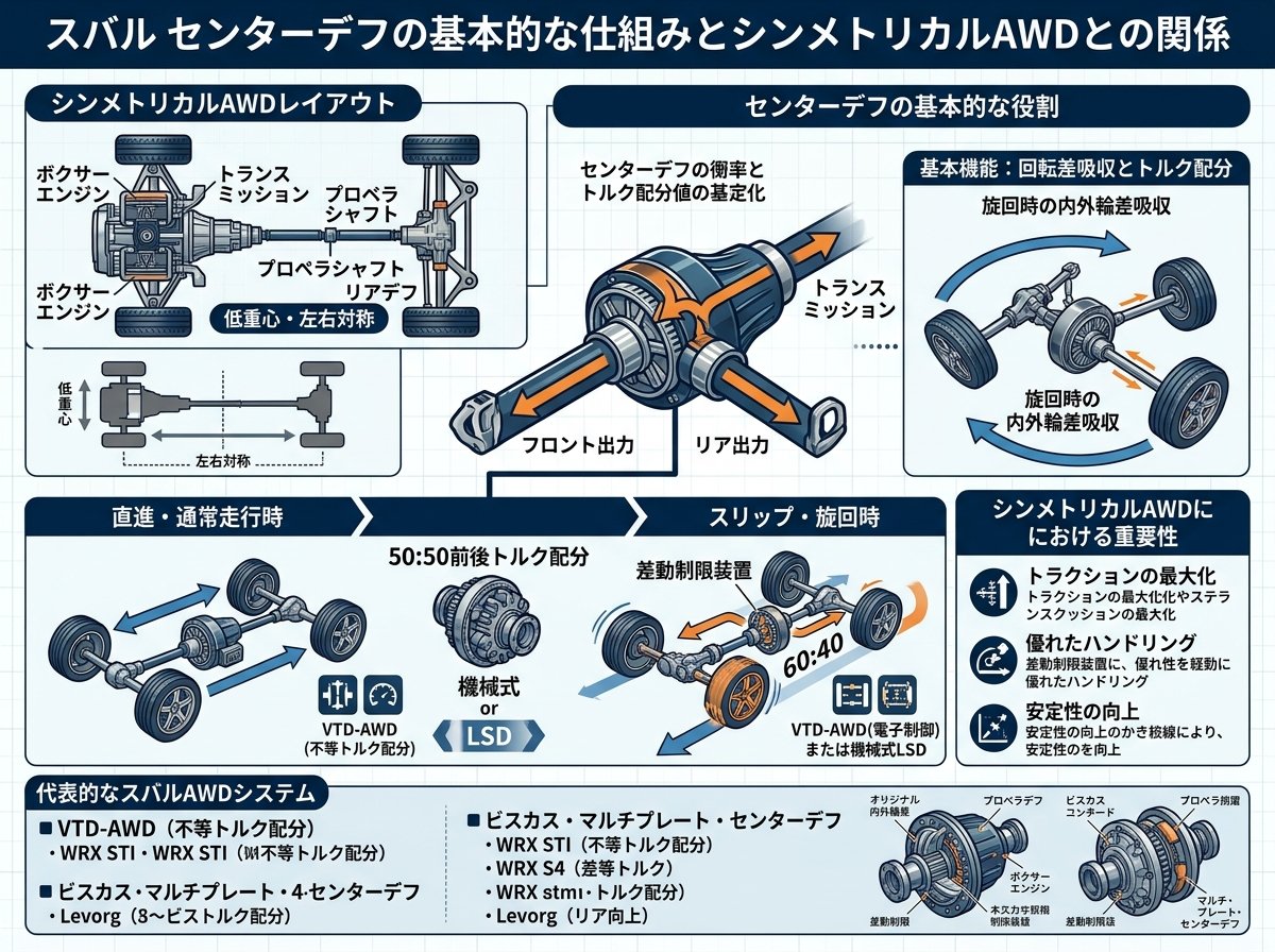 スバル センターデフの基本的な仕組みとシンメトリカルAWDとの関係