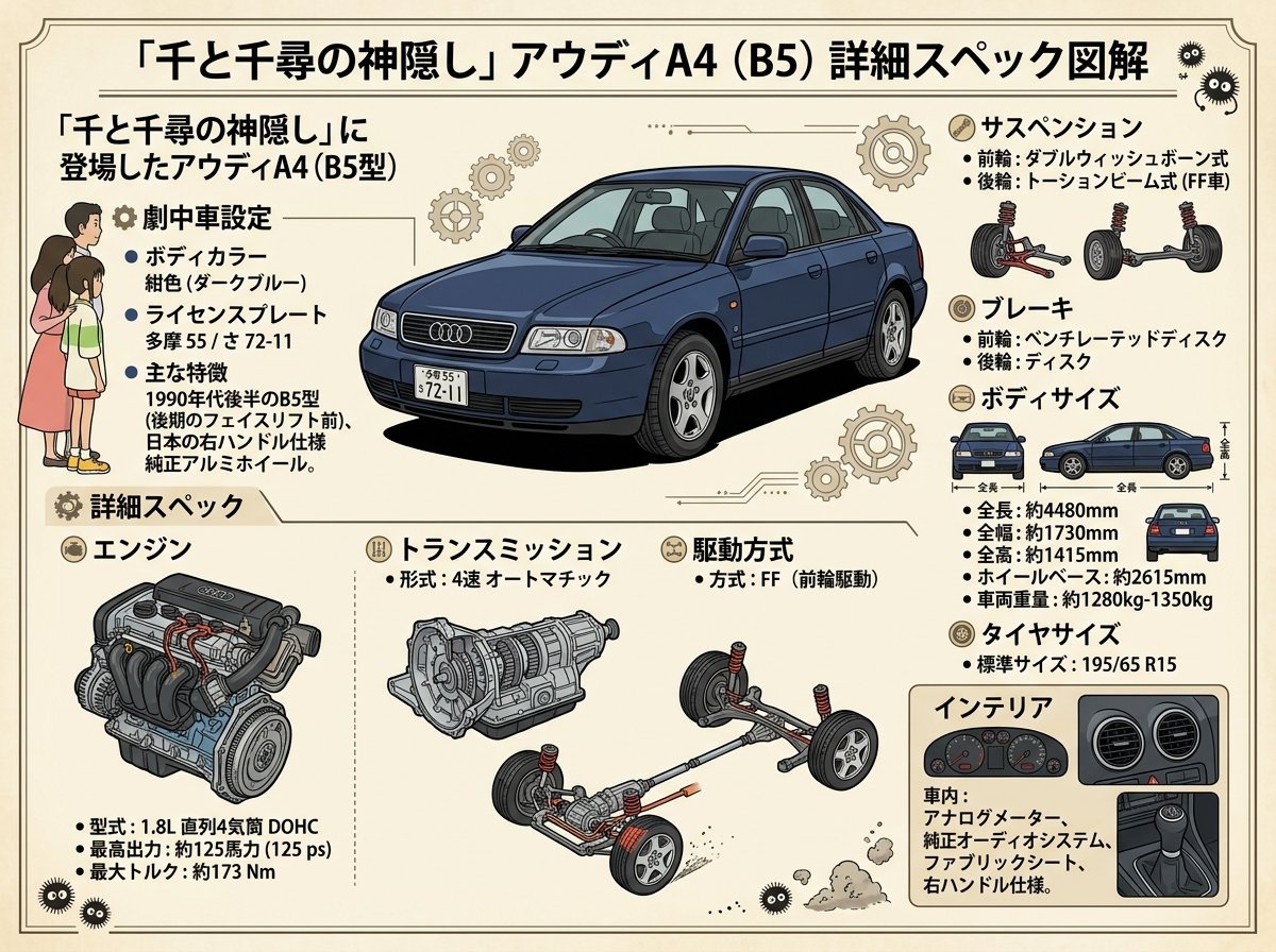 千と千尋の神隠し車種アウディA4の詳細スペック