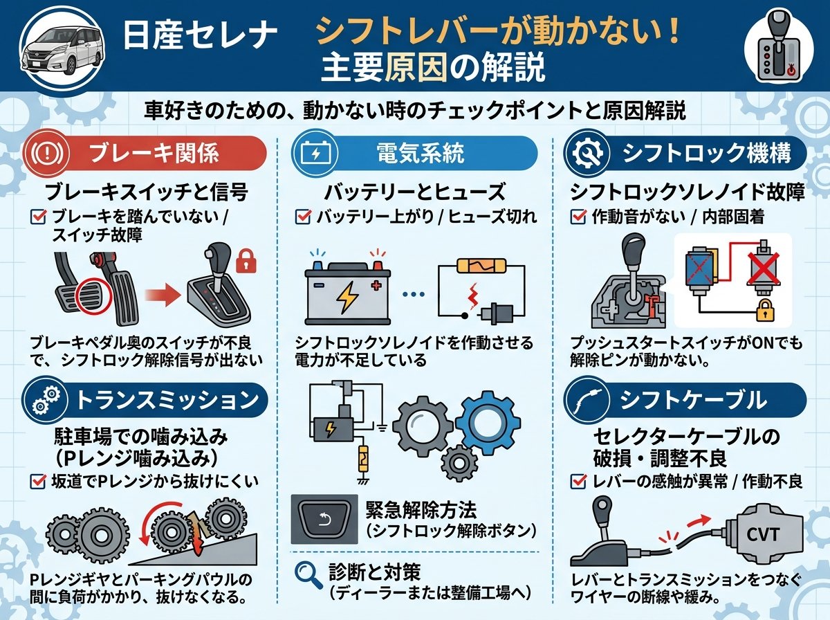 セレナシフトレバーが動かない主要原因