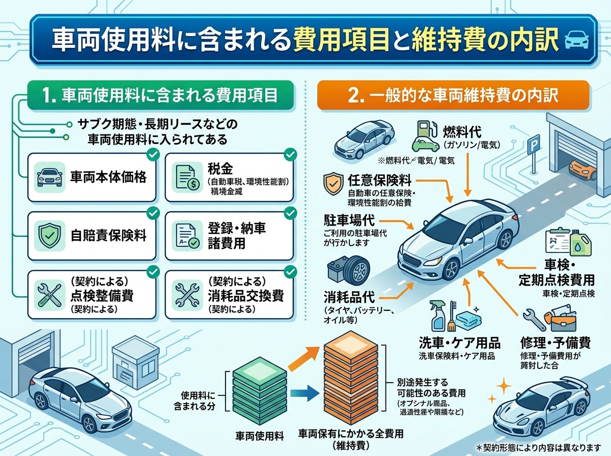 車両使用料に含まれる費用項目と維持費の内訳