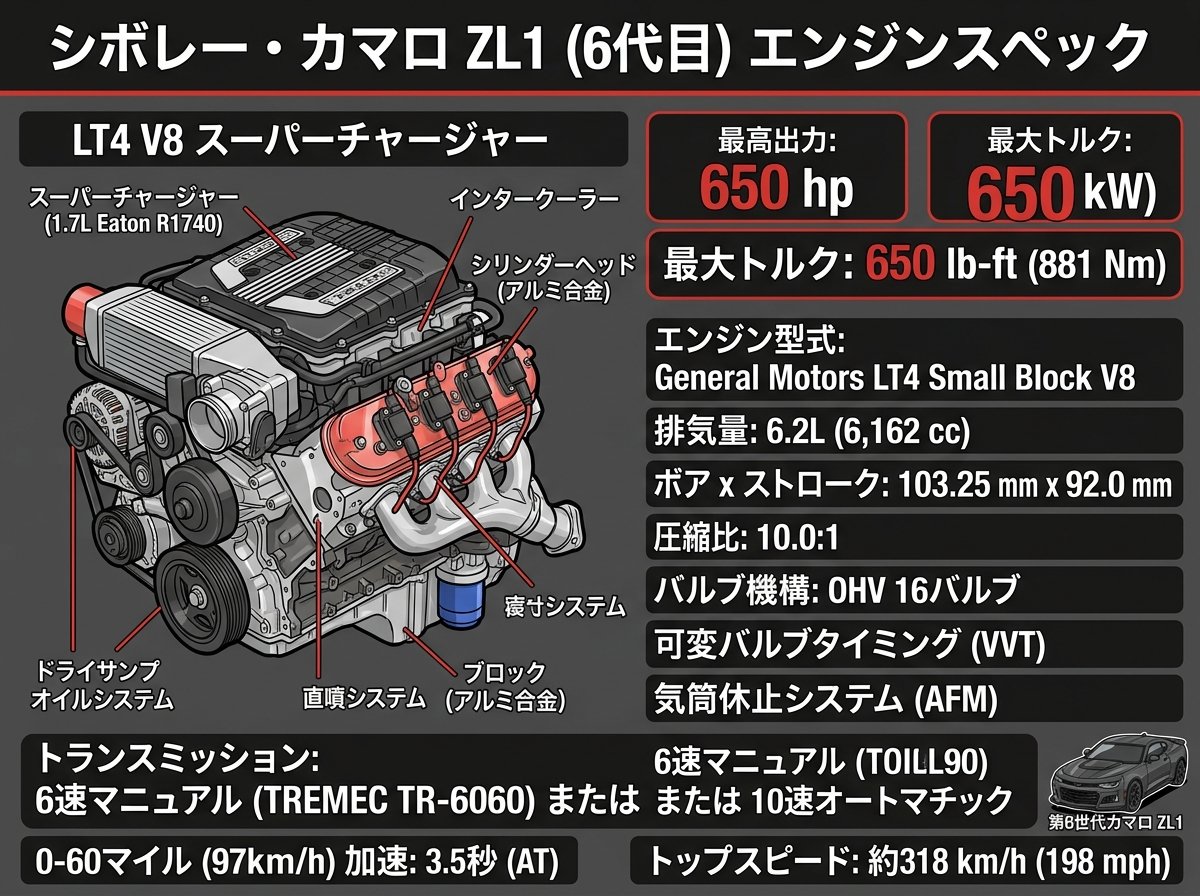 シボレー・カマロ zl1 (6代目)のエンジンスペック