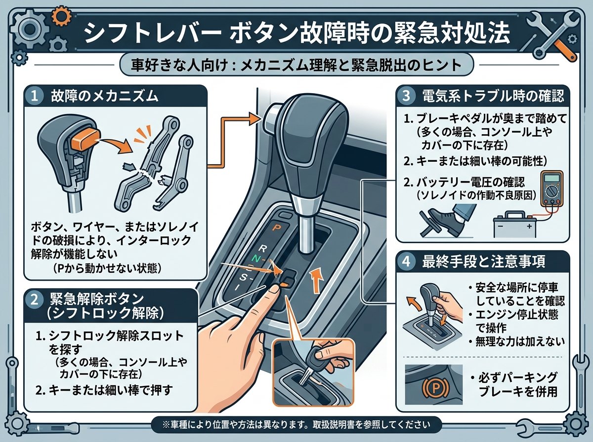 シフトレバー ボタン故障時の緊急対処法