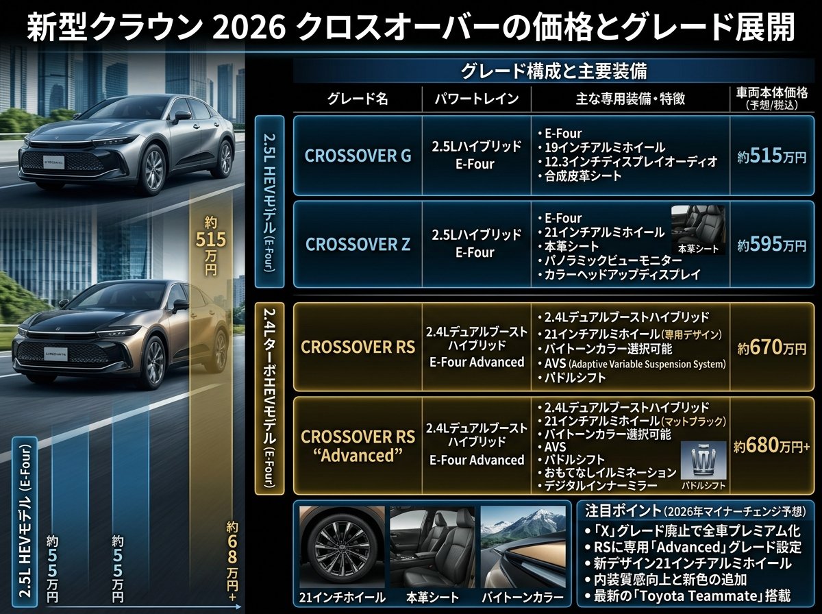新型クラウン2026クロスオーバーの値段とグレード展開