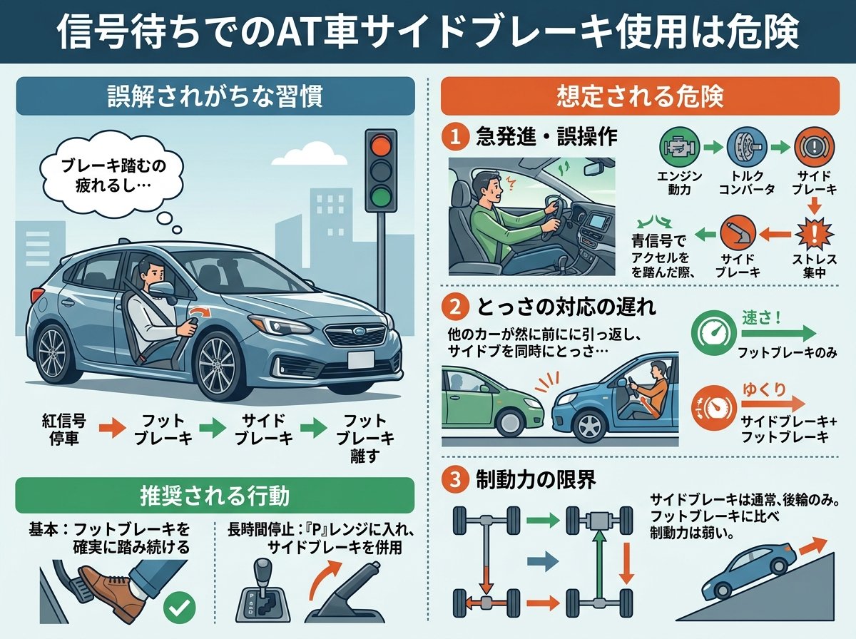 信号待ちでのAT車サイドブレーキ使用は危険