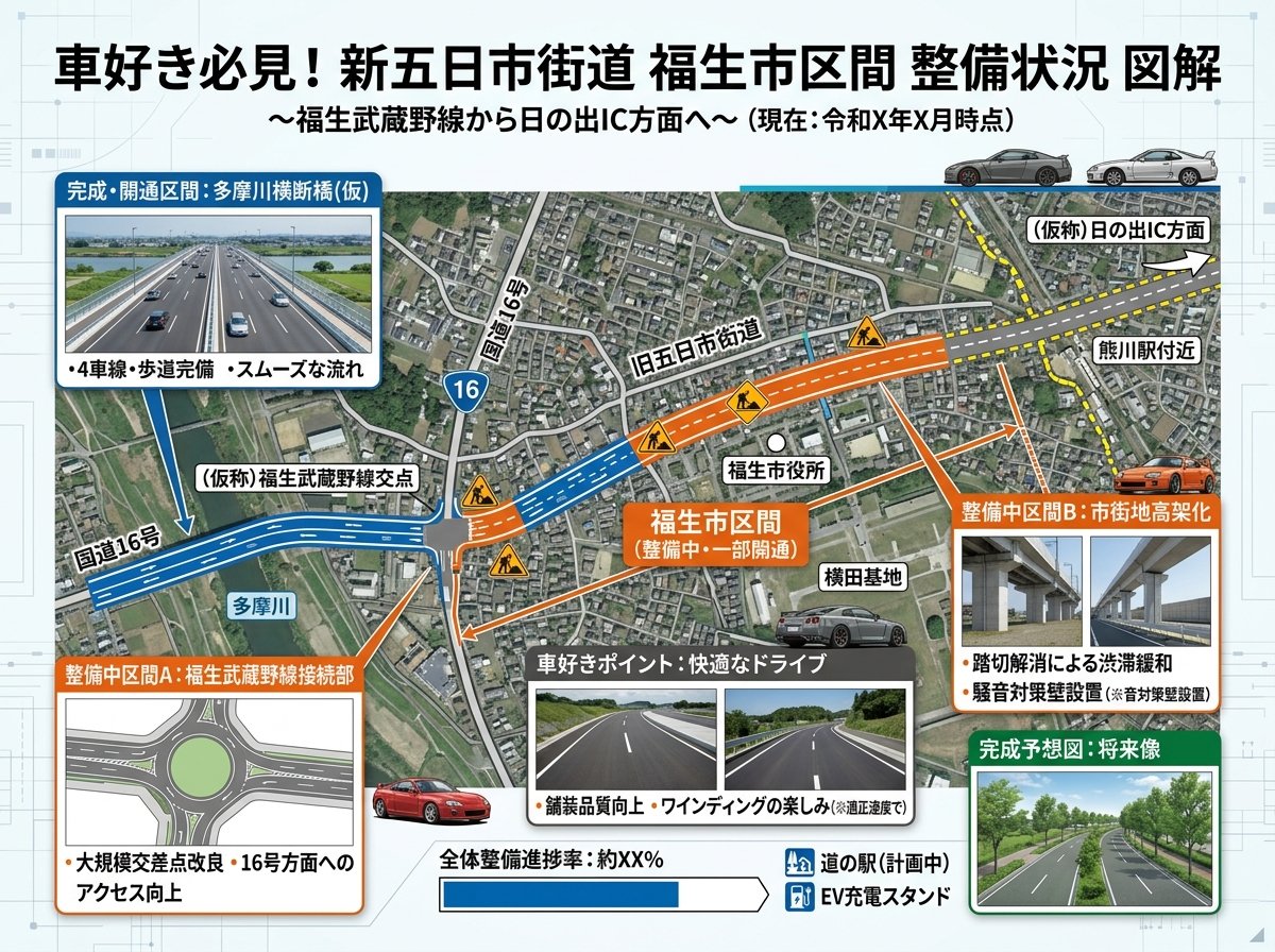 新五日市街道の福生市区間整備状況