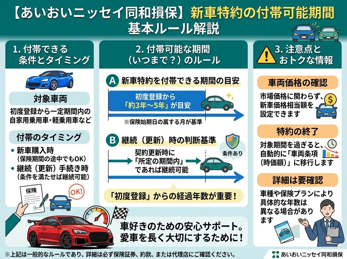 新車特約をあいおいでいつまで付けられるかの基本ルール