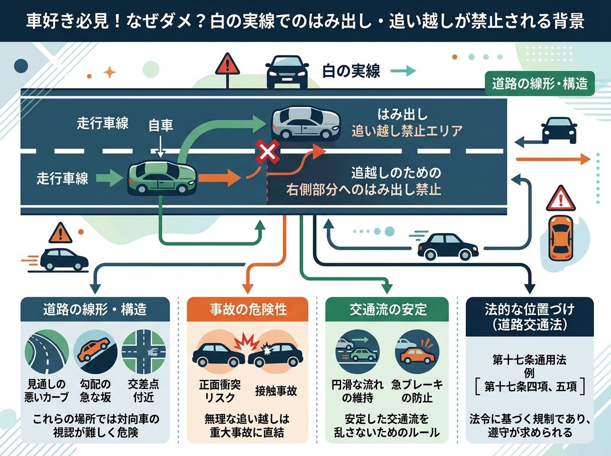白の実線でのはみ出し追い越しが禁止される背景