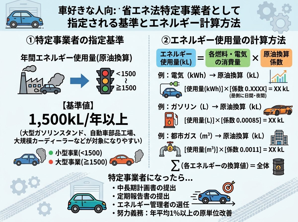 省エネ法特定事業者として指定される基準とエネルギー計算方法