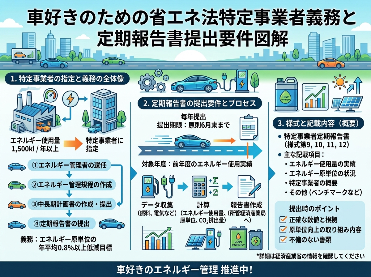 省エネ法特定事業者の義務と定期報告書の提出要件