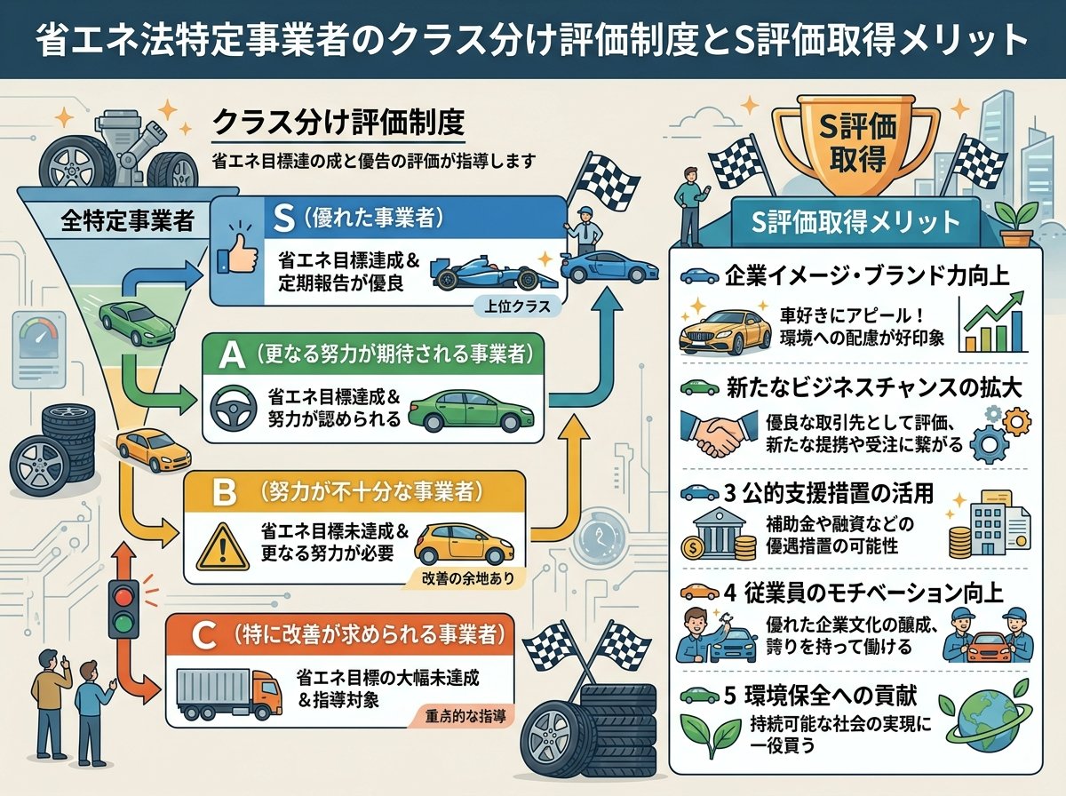 省エネ法特定事業者のクラス分け評価制度とS評価取得メリット