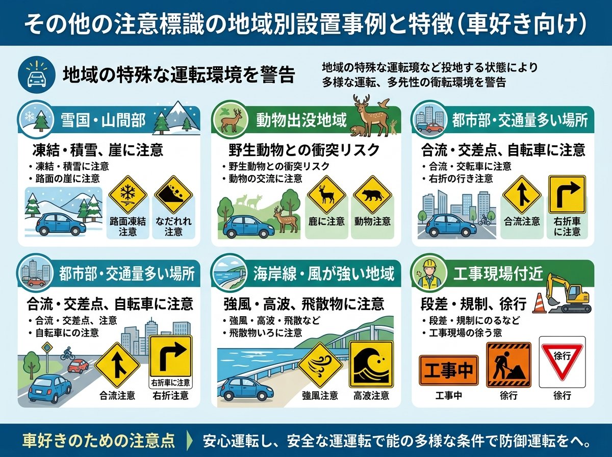 その他の注意標識の地域別設置事例と特徴