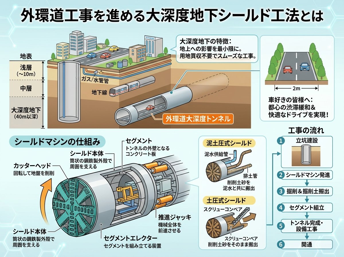 外環道 工事を進める大深度地下シールド工法とは