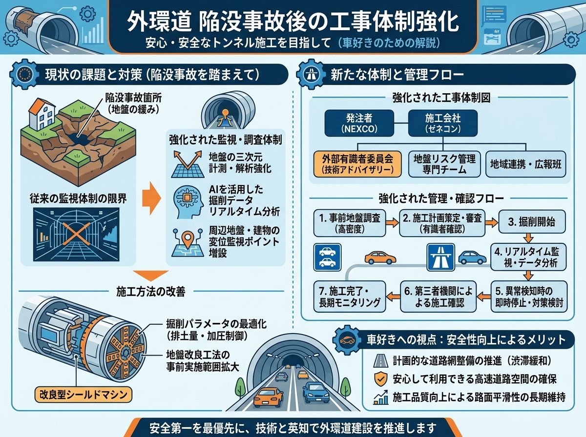 外環道 陥没事故後の工事体制強化