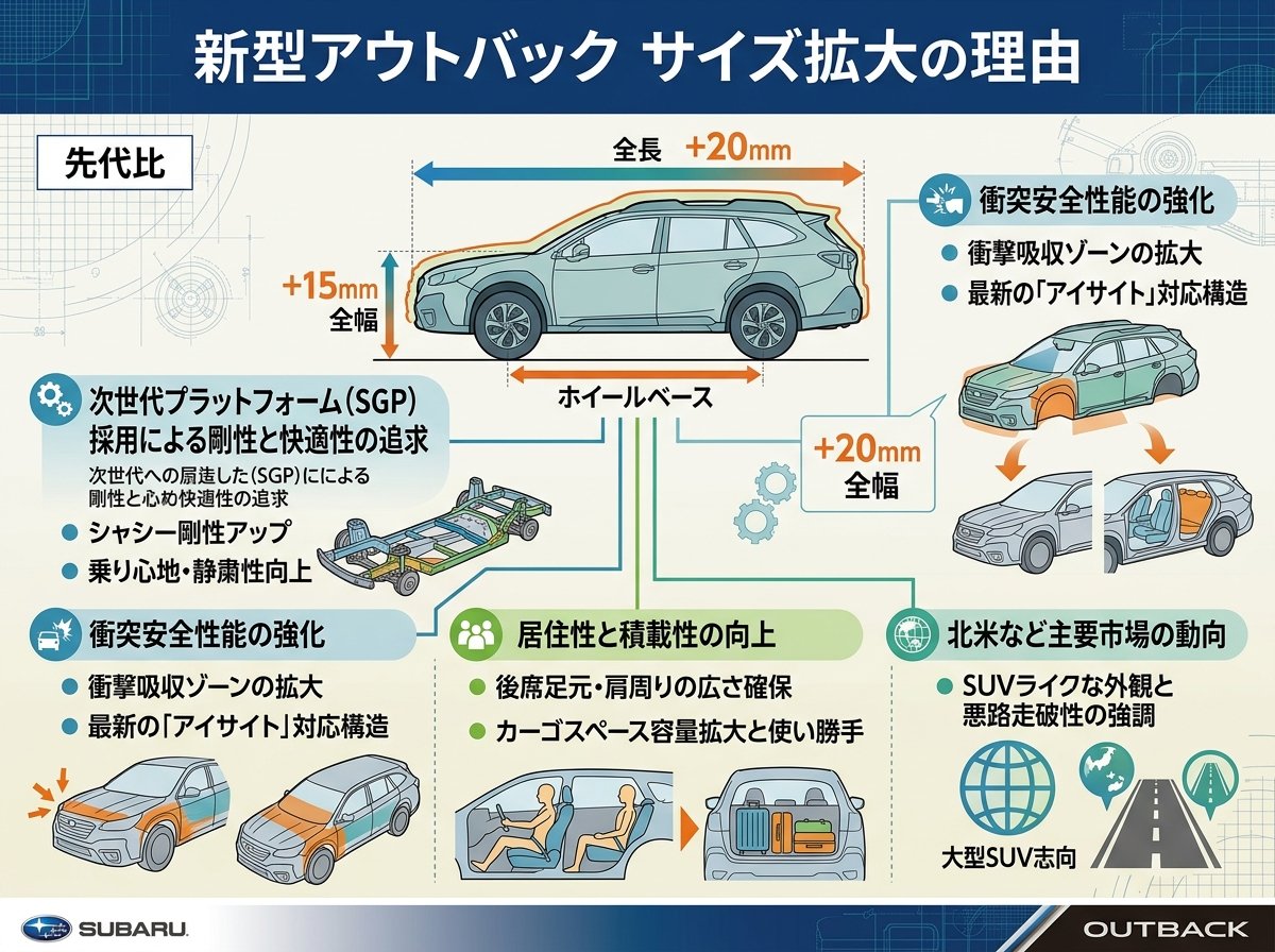 新型アウトバック サイズは先代比で大型化した理由