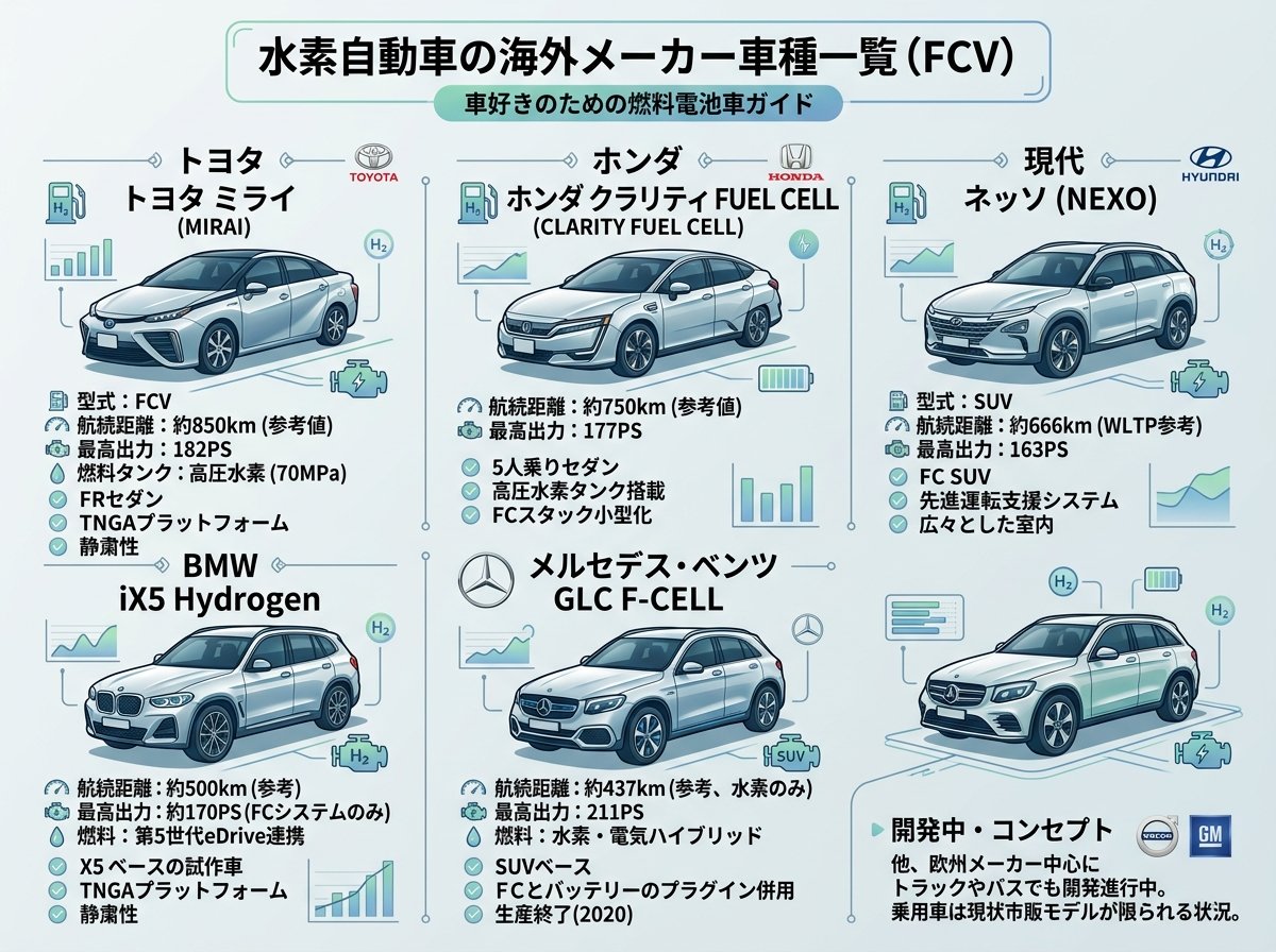 水素自動車の海外メーカー車種一覧